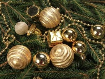 high angle shot golden baubles